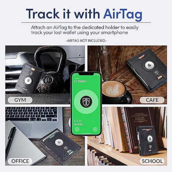 TRAVANDO AirTag* Wallet Mens Wallet with Money Clip Air , Carbon & Orange - Picture 2 of 6